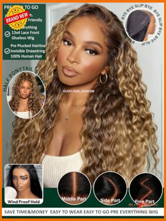 13x4 Lace Front Wig Human Hair Drawstring Water Wave Curly Pre-Plucked Bleached main image 6